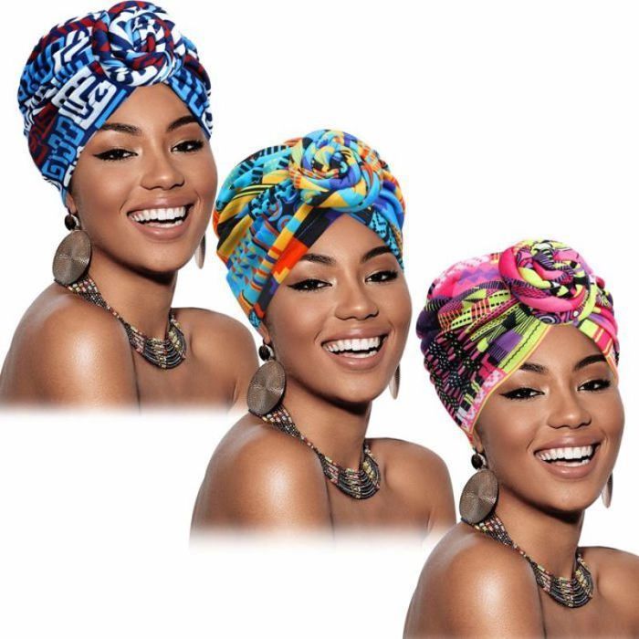 XJYDNCG Turbans africains pré-noués - 3 pièces nœud - Convient pour femmes Étiquette BANDEAU
