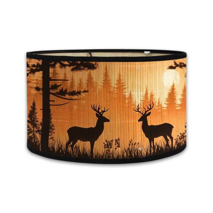 Abat-jour rotin orange Ø30cm forêt cerf pour lampe chevet bureau Abat-jour VoltPulse