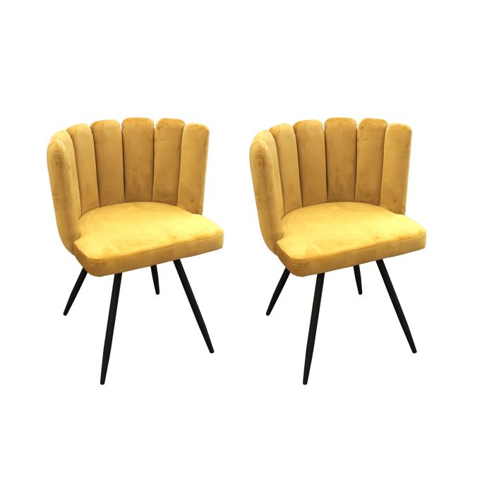 Lot De 2 Chaises - Home Deco Factory - Ariel - Velours - Jaune Et Noir