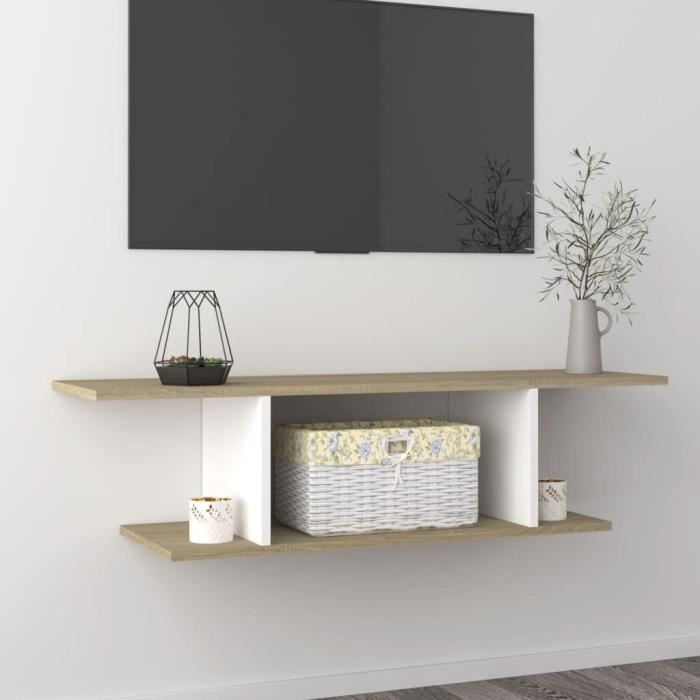 Armoire Murale Suspendue Chêne Sonoma 80x33x80 Cm - Rangement Salon, Télé, Livres - Fixation Murale, 60 Kg Max