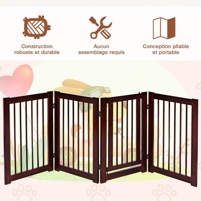 Meilleurs prix pour COSTWAY Barrière de Sécurité pour Chien Pilable 203 x 76cm en Bois de Pin 4 Pièces avec Porte Pivotante Barrière Porte pour Animaux