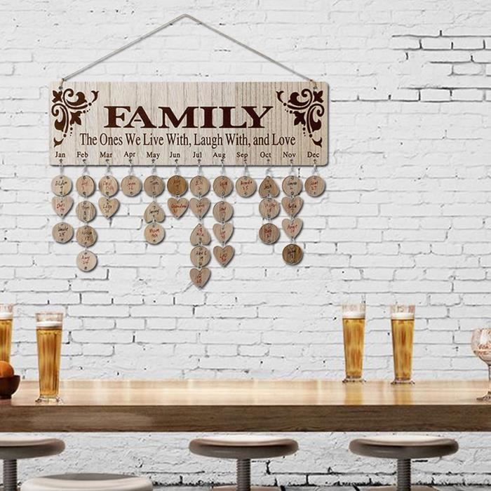 Calendrier D’Anniversaire Mural En Bois – Panneau Familial DIY Avec Étiquettes | Rappel Fêtes Cadeaux - 11