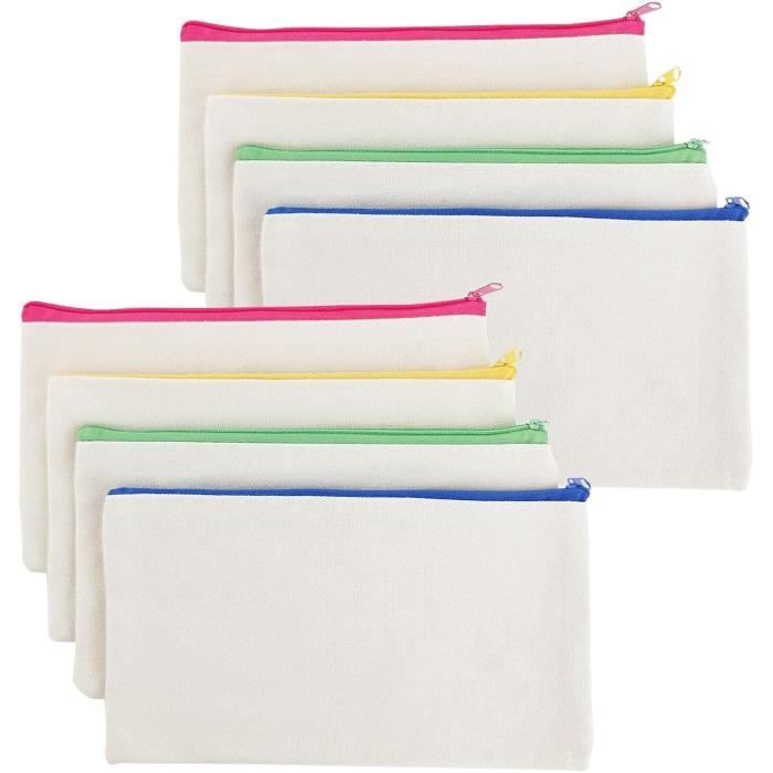Lot de 10 trousses en toile à peindre, vierges, avec fermeture éclair, sacs de bricolage avec 12 Lot de 10 trousses en toile à peindre, vierges, avec fermeture éclair, sacs de bricolage avec 12