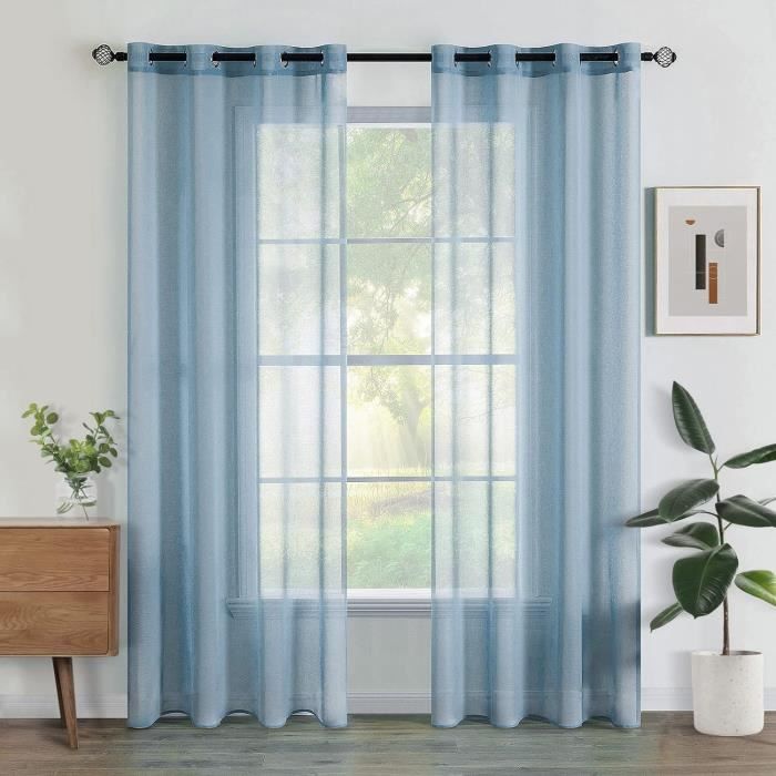 Lot De 2 Rideaux Voilage à Œillets Beige 140x225 Cm – Tissu Semi-Transparent Élégant Pour Chambre, Salon Ou Bureau