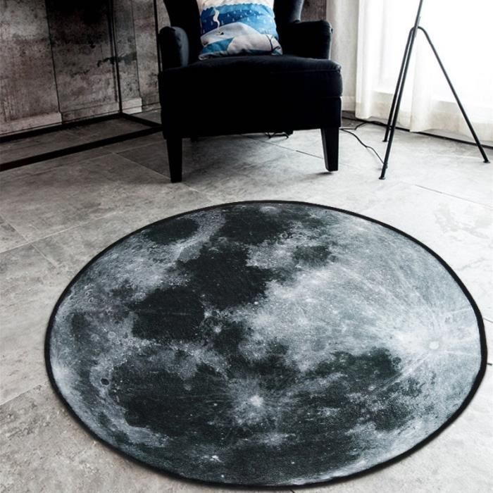 Gris 60x60cm Petit Tapis Rond Motif Planète Lune Tapis Antidérapant Tapis De Fauteuil Décoration Moderne Maison Salon Chambre