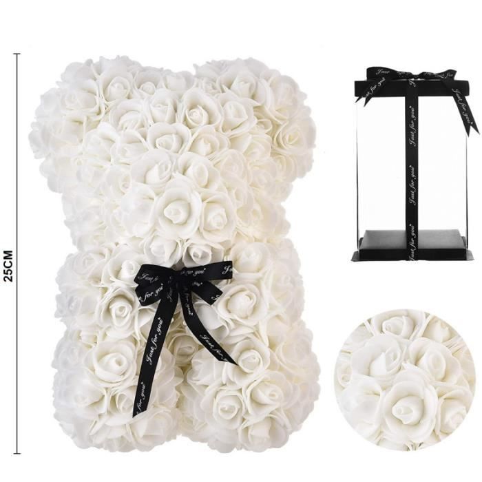 Ours En Roses Artificielles - Cadeau Romantique Pour Femme - Tailles 25 Cm Ou 40 Cm - Violet, Rose, Etc.