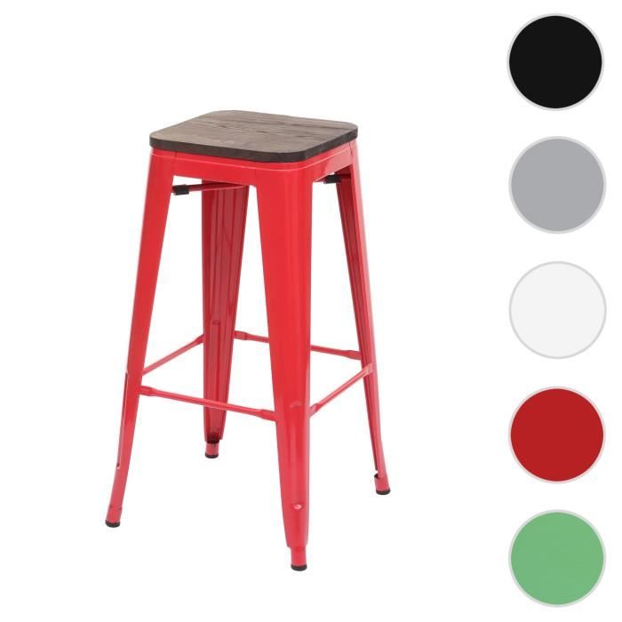 tabouret de bar - hwc - a73 - siège en bois d'orme - style industriel - rouge