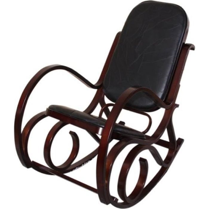 rocking-chair fauteuil à bascule m41 - imitation noyer - cuir patchwork