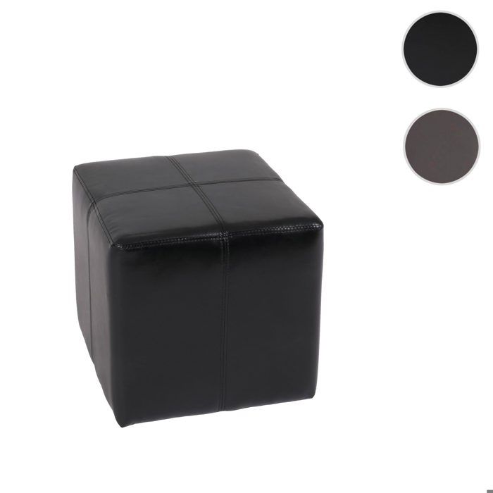 Pouf dé tabouret Onex cuir 36x36x36cm ~ noir Pouf dé tabouret Onex cuir 36x36x36cm ~ noir