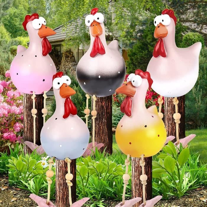 Lot De 5 Statues De Jardin En Résine Décoratives En Forme De Poulet Pour L'Extérieur