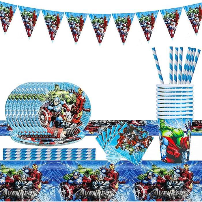Vaisselle - Waimxdao D anniversaire Avengers 52 Pièces Superhéros Anniversaire Vaisselle Enfant Tasses Serviettes Nappes Bannières