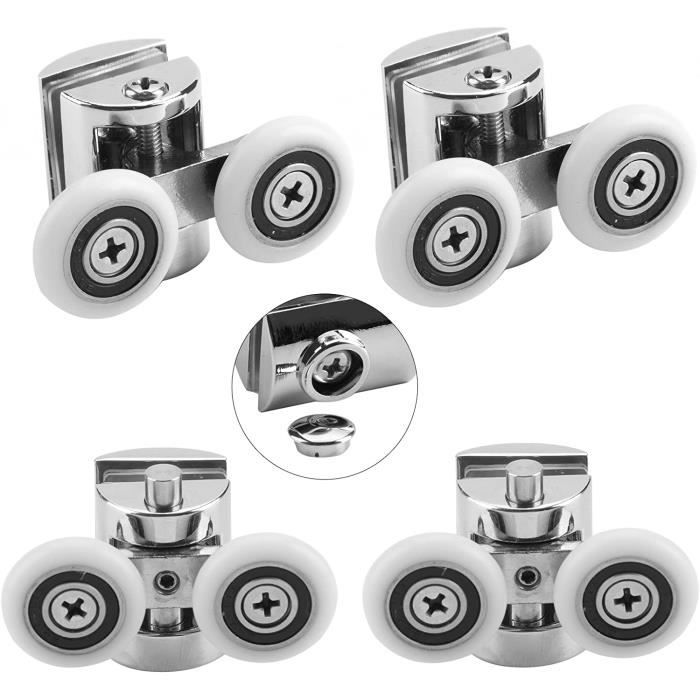 Lot de 4 Roulettes Doubles Ø23mm Roues pour Porte Cabine de Douche Salle de Bain