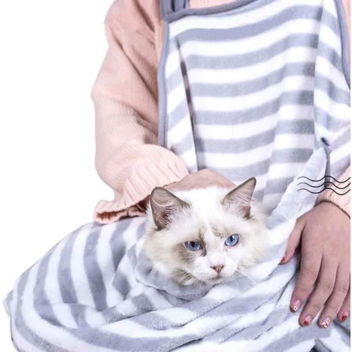 Sac De Transport Kangourou Pour Chaton En Polaire Douce Pour Petits Chats Rayures Gris Clair Cdiscount