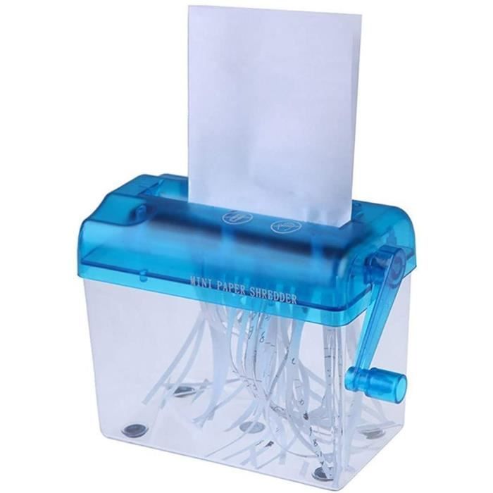 Mini Déchiqueteuse à Main Pour Papier - Format A6 - Coupe En Bandes 3mm - Bureau & Maison - Bleu