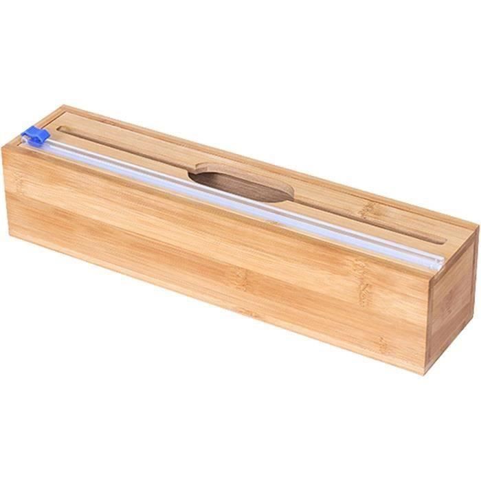 Organisateur Double Film Étirable / Aluminium Bambou – Distributeur + Coupe Précise 30 Cm