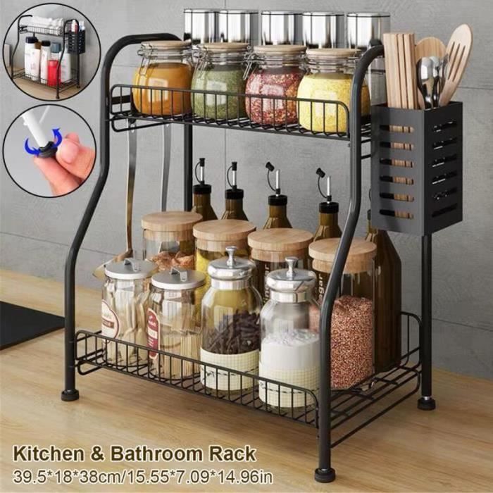 Étagère D'angle De Cuisine En Bois Et Métal - Design Rétro - Organisation Plan De Travail - Montage Facile