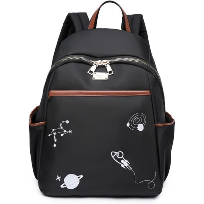 Sac à Dos Femme NICOLE & DORIS - Antivol, Léger Et Élégant - Noir Brodé Main