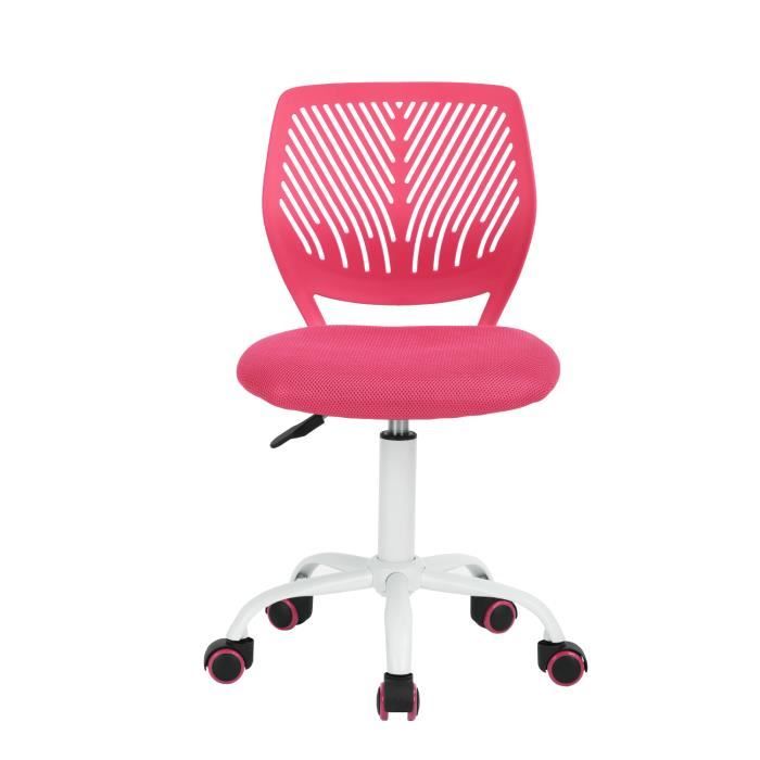 furniturer chaise de bureau ergonomique en hauteur réglable et pivotante avec assise en tissu sans accoudoir, rose