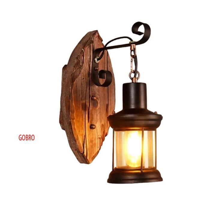 Applique Murale Vintage FUMIMID - Fer, Bois, Verre - Style Loft - Lampe E14 Non Incluse - 15x30 Cm