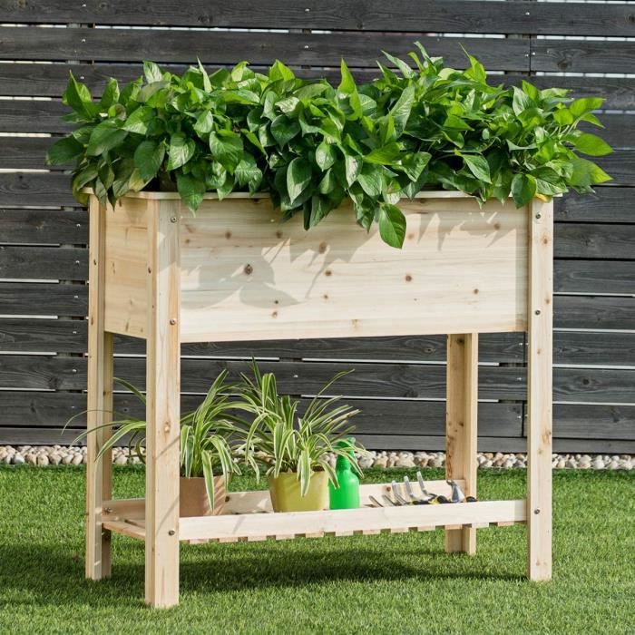 GOPLUS Jardinière Surélevée Rectangulaire en BoisLit de Surélevée pour LégumesHerbesFleursCarré Potager sur Pieds915x405x805