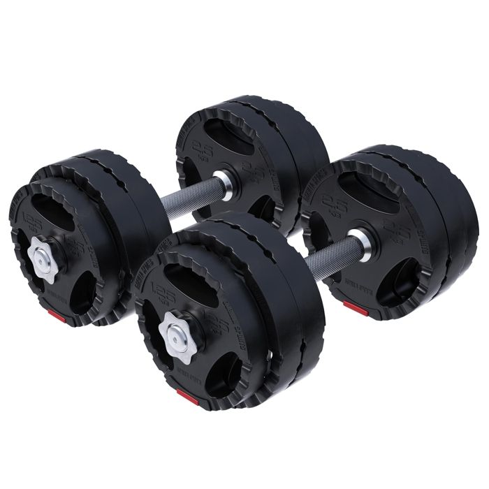 Set d'haltères 2 en 1 barres courtes et longue avec 30 kg de fonte