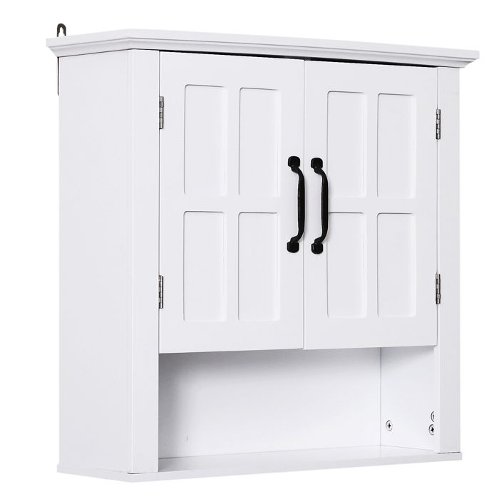 armoire haute murale de salle de bain ou wc placard 2 portes 2 étagères niche dim. 60l x 20l x 58h cm mdf panneaux particules blanc