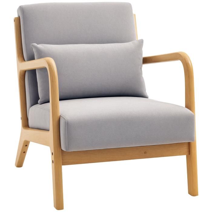 HOMCOM - Fauteuil de salon - velours givré (100 % polyester) - 61x78x76cm - Gris
