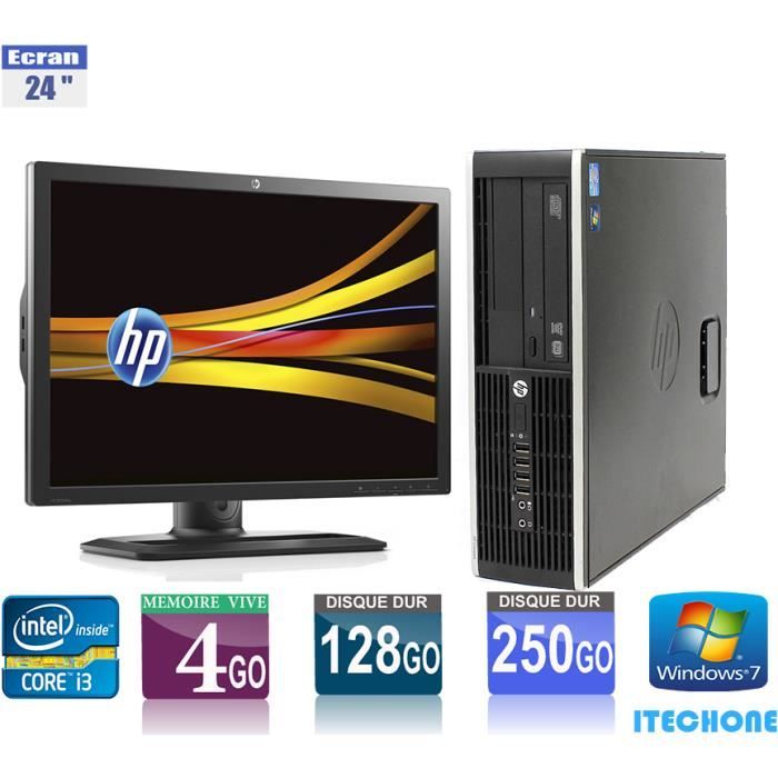 Pc de bureau HP 6200 Pro -Core i3 2100 / 3.1 GHz - Ram 4 Go - SSD 128 Go - HDD 250 Go + Ecran HP 24 
