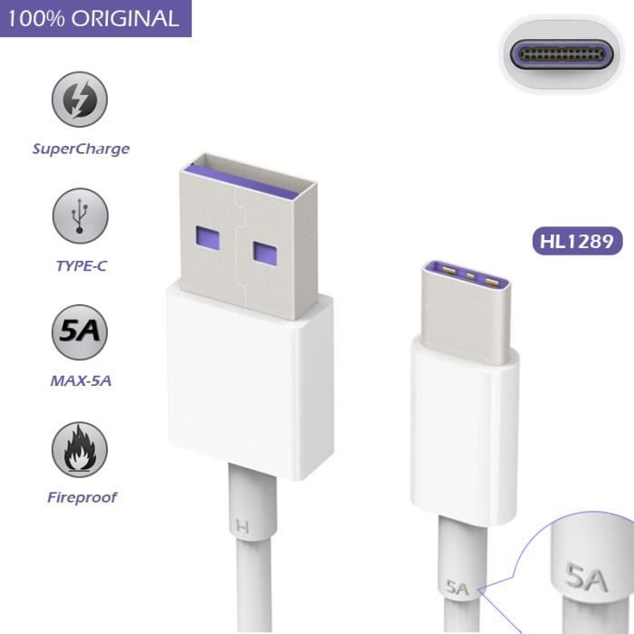 Cable d'origine huawei HL1289 USB 3.1 Type C (Quick Charge 5A) pour Mate 9, P10, Plus, Lite