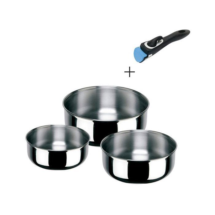 Set de casseroles - INOXIBAR - Porthos 16-18-20 cm - manche amovible - empilable - induction