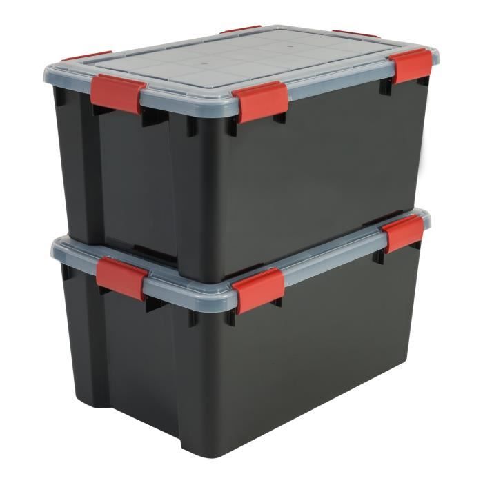IRIS OHYAMA Lot de 2 boîtes de rangement hermétiques Air Tight Box AT-LD -  Plastique - 70 L - 59 x 39 x 38 cm - Noir et Rouge