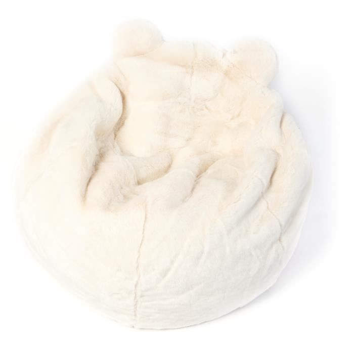 pouf en peluche - linnea - ours blanc basile - tissu - 1 personne - 51x51x51 cm