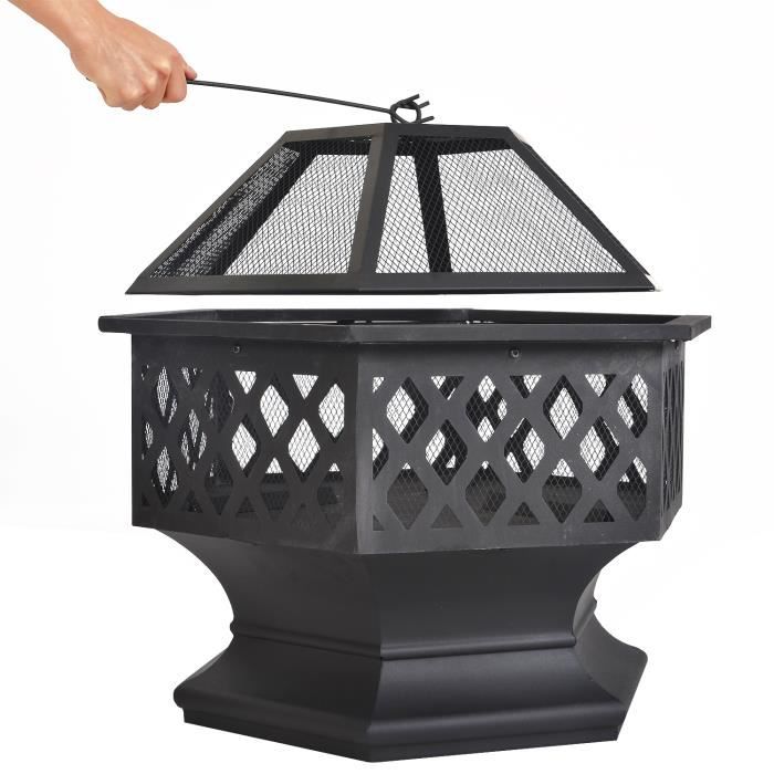 Brasero Extérieur De Jardin Yaheetech 54cm - Foyer Feu Avec Gril, Poker Et Couvercle Pour Terrasse