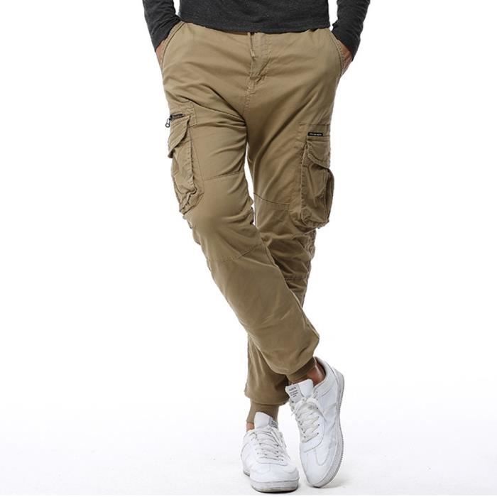 RESERVECE Hommes Pantalon combat multi-poche zippée Cargo taille travail  Pantalons simple Kaki Kaki - Cdiscount Prêt-à-Porter