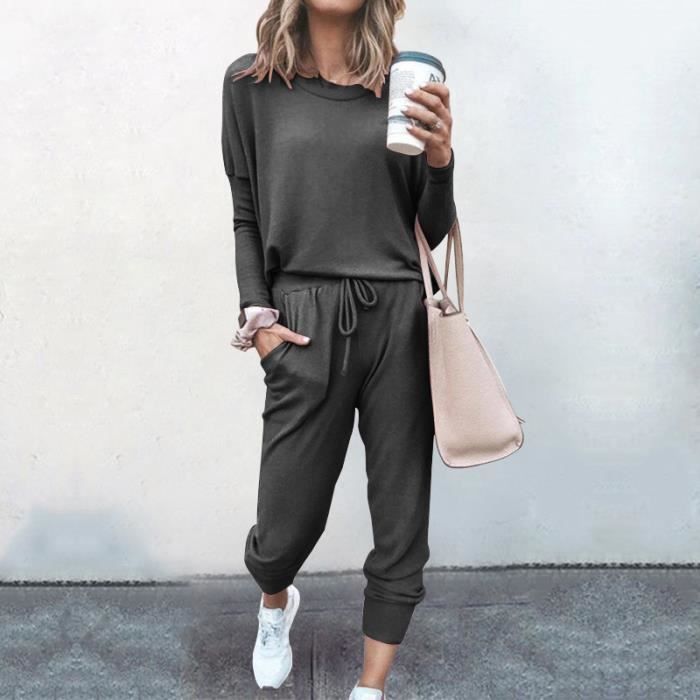 Survetement Femme Ensembles Sportswear Sweat Suit Pull avec Poches Casual Jogging Pyjama Tenue Manches Longues Pantalon Joggers Gris Cdiscount Pret a Porter
