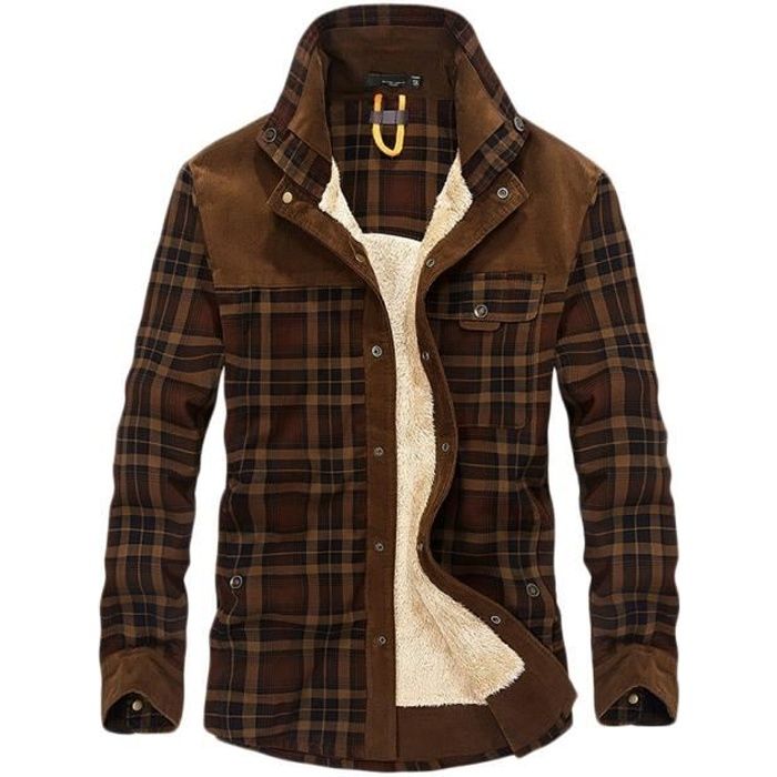 Chemise Homme Casual a Carreaux Flanelle Bouton Fourree Chaud MISSMAO Cafe Cdiscount Pret a Porter