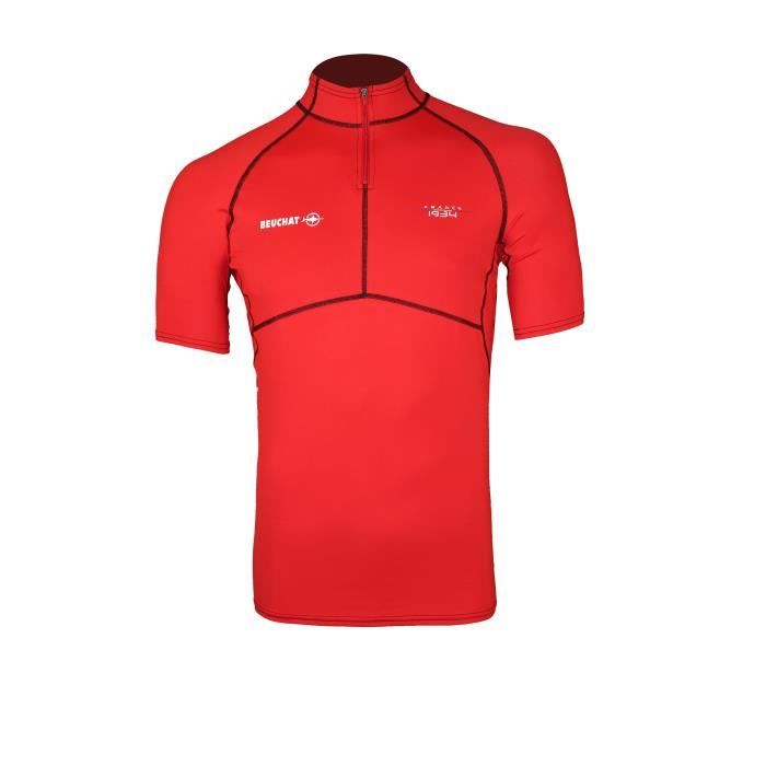 beuchat - snorkeling - veste  de plongée rashguard atoll homme - lycra (upf 50+) - manches courtes - rouge