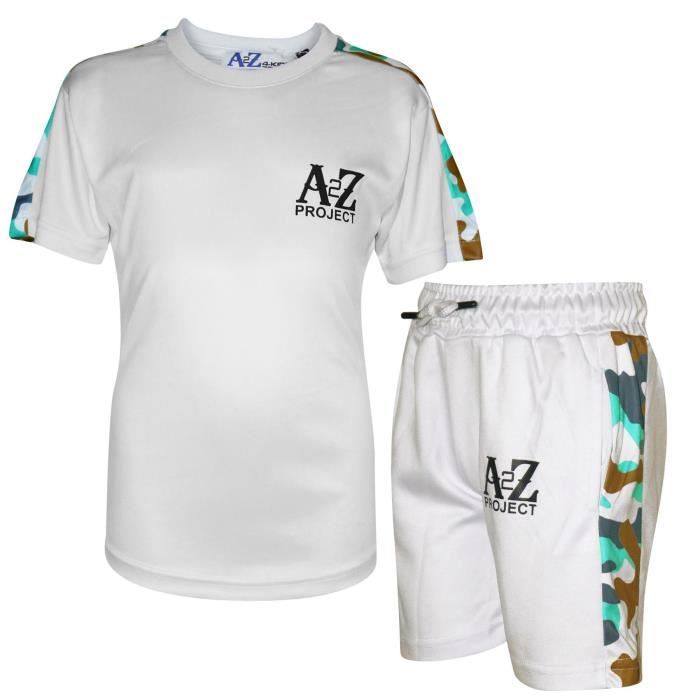 Ensemble T-Shirt et Short Camouflage Imprimé A2Z Project pour Garçons 5-13 Ans - Blanc