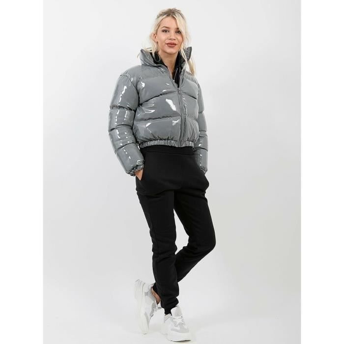 Doudoune de Duvet de canard Femme Hiver Chaud Court Cuir Couleur