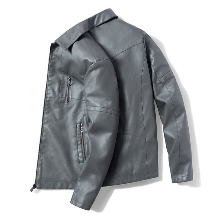 Blouson Moto Homme en PU Col Revers Slim Fit Automno Printemps Casual - Gris Gris - Cdiscount 