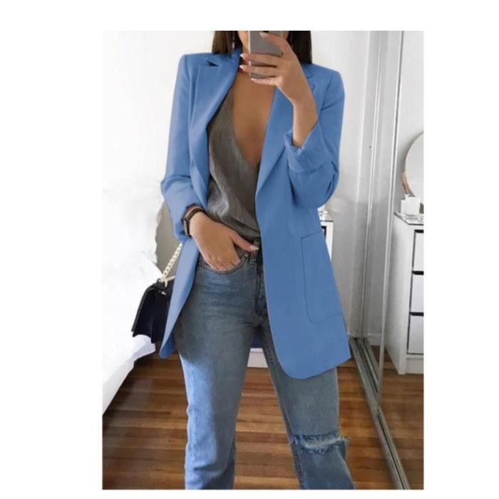 Blazer Femme Chic et Elegant Long Col Revers Tailleurs Femme
