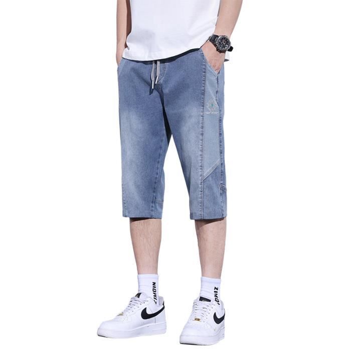 Pantacourt Homme en Jeans Taille Elastique Pantalon Court Ete Stretch Effet Delave Bleu Bleu Cdiscount Pret a Porter