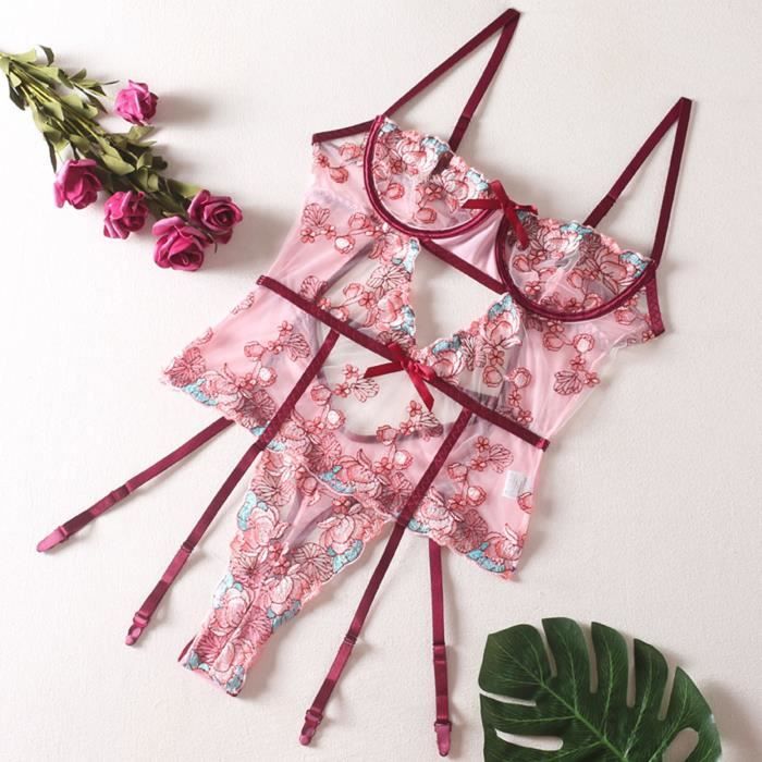 Ensemble de sous vetements de gout de lingerie sexy pour femme avec anneau en acier en dentelle Rouge Rouge Cdiscount Pret a Porter