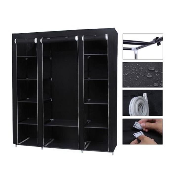 OOBEST® armoires noir ranger en tissu pour vêtements et chaussures 130*45*170cm