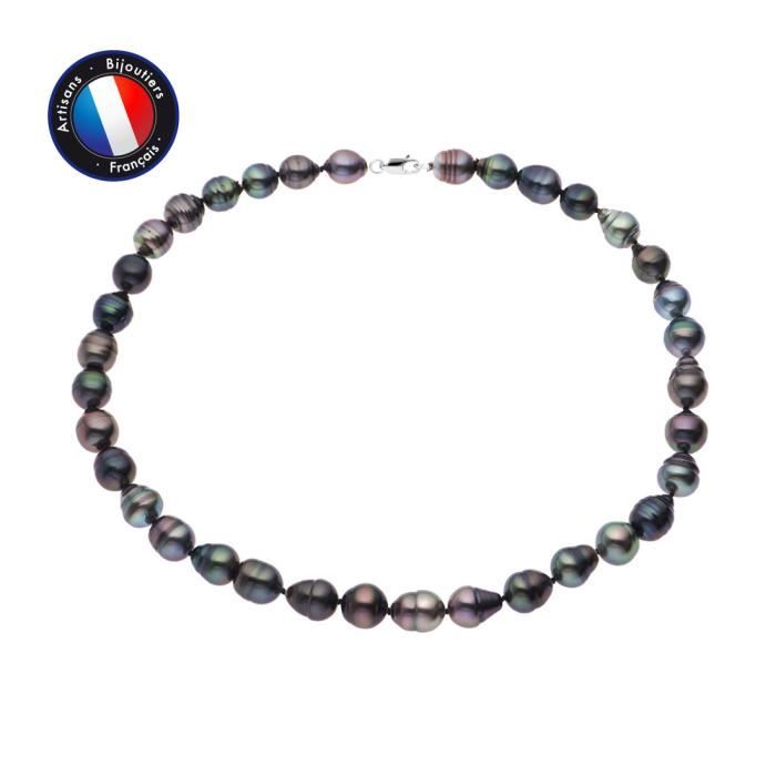 PERLINEA - Collier Perle de Culture de Tahiti A+ - Cerclé 8-9 mm - Or Blanc - Bijoux Femme