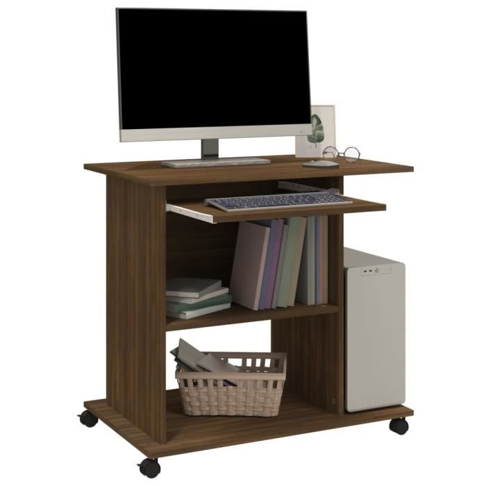 Bureau D'ordinateur Marron Avec Tiroir, 110x50x75 Cm, Meuble De Bureau Fonctionnel