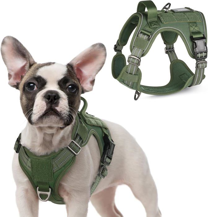 Meilleurs prix pour Harnais Chien Anti Traction, Harnais Tactique Chien Réfléchissant Réglable avec Poignée et Anneaux pour Entraînement Chasse Vert-S