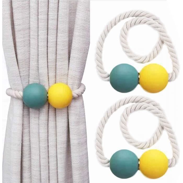 Lot De 4 Embrasses Rideau Magnétiques En Coton Tressé - 60 Cm, Fixation Sans Perçage, Beige - 9