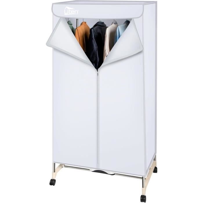 Sèche-Linge électrique Portable - Séchoir à Air Chaud - Penderie Chauffante Double Hauteur 15 Kg - Stérilisation Anti-bactérien - Minuterie - 1200W
