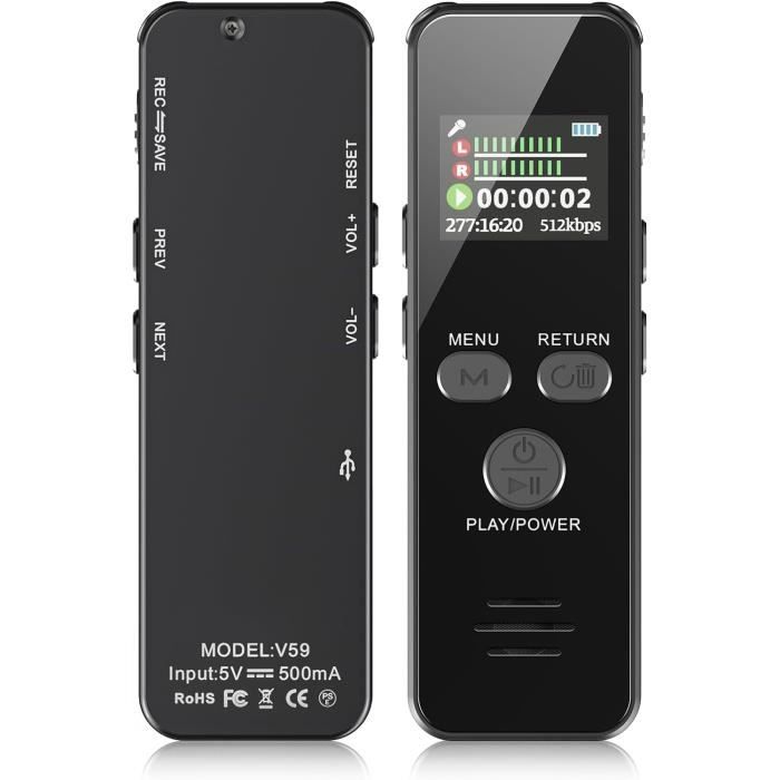 Dictaphone Espion Avec 64 Go - Enregistrement Vocal Activation Vocale, Rechargeable USB - Mini Enregistreur Pour Cours, Réunions - 7